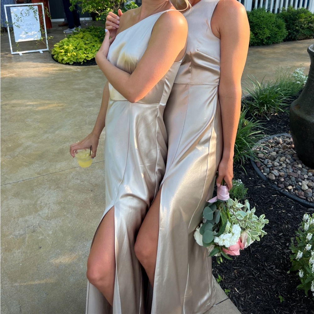 Kira Satin Dress - Neutral Champagne Birdy Grey